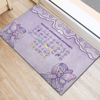 Epilepsy Support Rubber Doormat Purple Ribbon Butterfly Cute Style