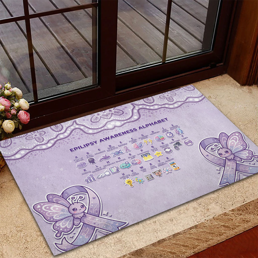 Epilepsy Support Rubber Doormat Purple Ribbon Butterfly Cute Style