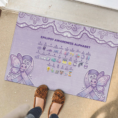 Epilepsy Support Rubber Doormat Purple Ribbon Butterfly Cute Style