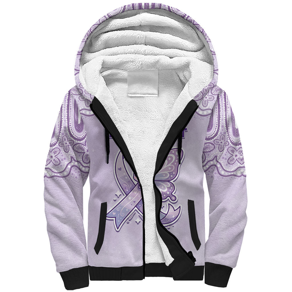 Personalised Epilepsy Support Sherpa Hoodie Purple Ribbon Butterfly Cute Style
