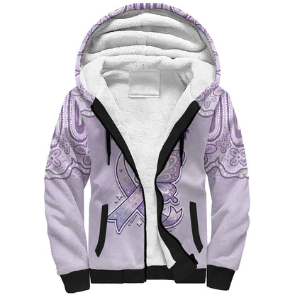 Personalised Epilepsy Support Sherpa Hoodie Purple Ribbon Butterfly Cute Style