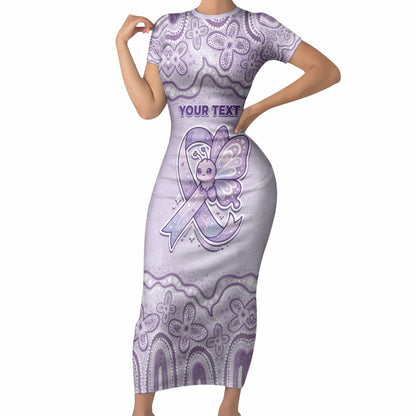 Personalised Epilepsy Support Short Sleeve Bodycon Dress Purple Ribbon Butterfly Cute Style