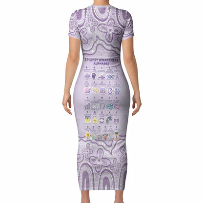 Personalised Epilepsy Support Short Sleeve Bodycon Dress Purple Ribbon Butterfly Cute Style