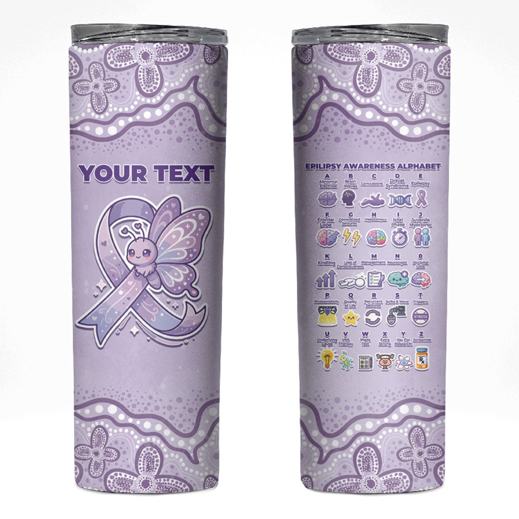 Personalised Epilepsy Support Skinny Tumbler Purple Ribbon Butterfly Cute Style