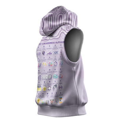 Personalised Epilepsy Support Sleeveless Hoodie Purple Ribbon Butterfly Cute Style