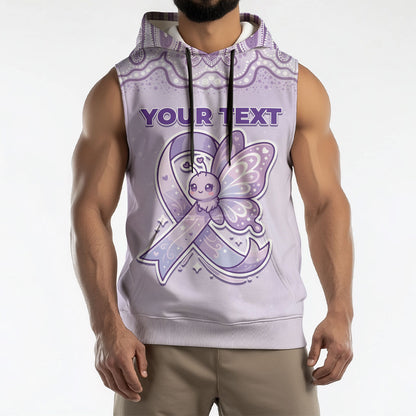 Personalised Epilepsy Support Sleeveless Hoodie Purple Ribbon Butterfly Cute Style