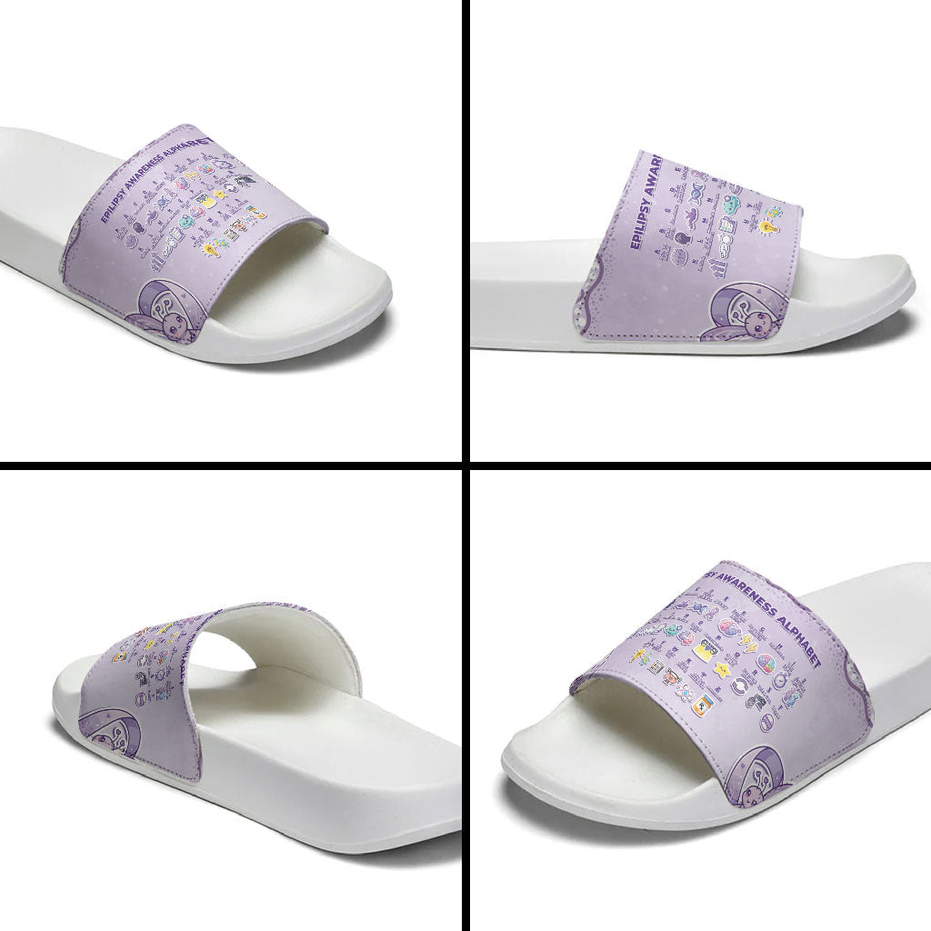 Epilepsy Support Slide Sandals Purple Ribbon Butterfly Cute Style
