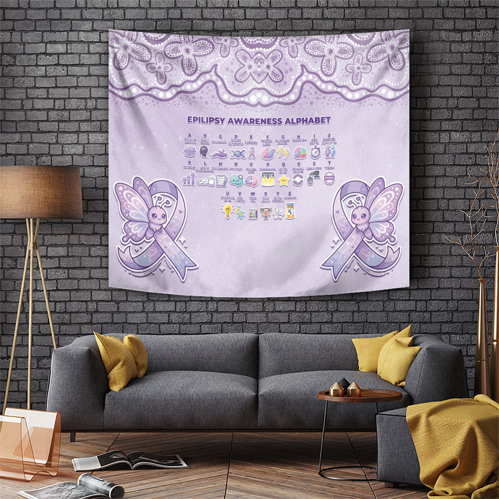 Epilepsy Support Tapestry Purple Ribbon Butterfly Cute Style