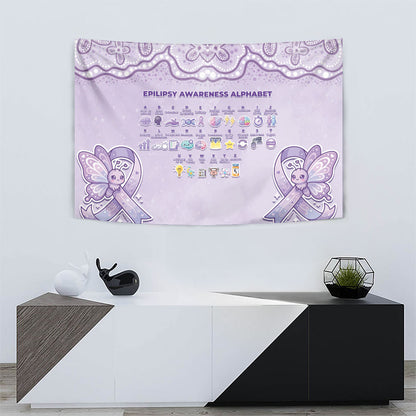 Epilepsy Support Tapestry Purple Ribbon Butterfly Cute Style