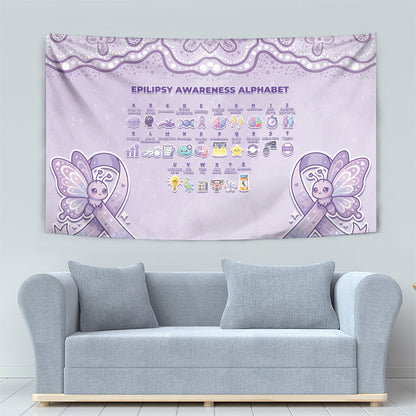 Epilepsy Support Tapestry Purple Ribbon Butterfly Cute Style