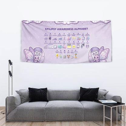 Epilepsy Support Tapestry Purple Ribbon Butterfly Cute Style