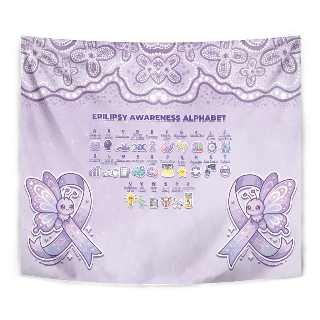 Epilepsy Support Tapestry Purple Ribbon Butterfly Cute Style