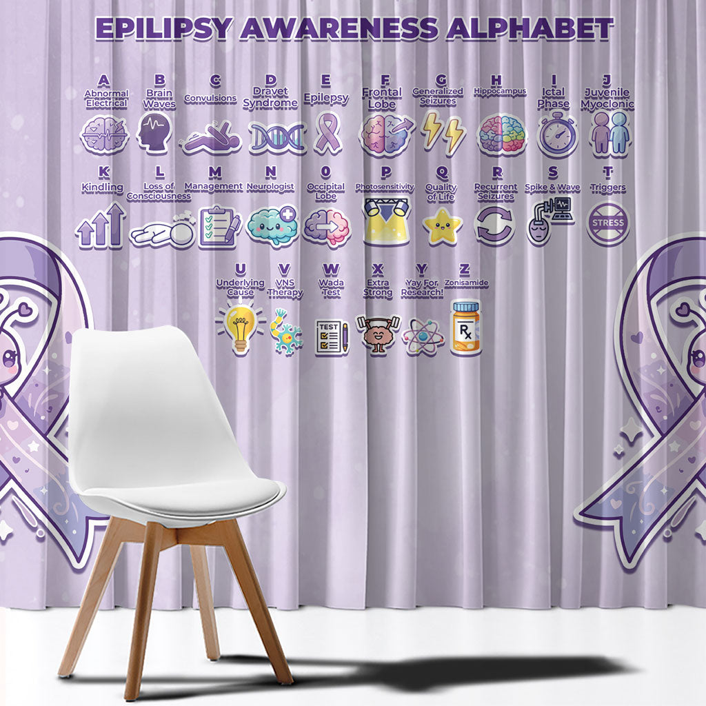 Epilepsy Support Window Curtain Purple Ribbon Butterfly Cute Style
