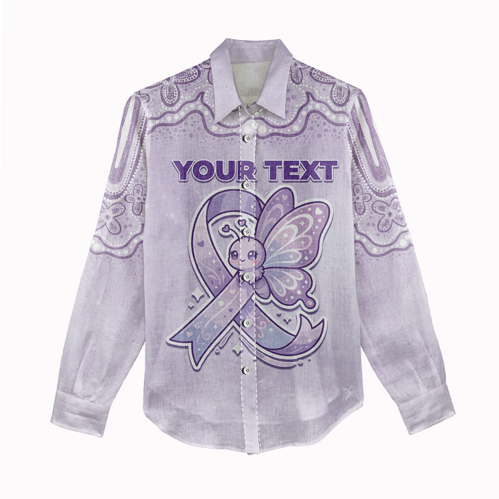 Personalised Epilepsy Support Women Casual Shirt Purple Ribbon Butterfly Cute Style