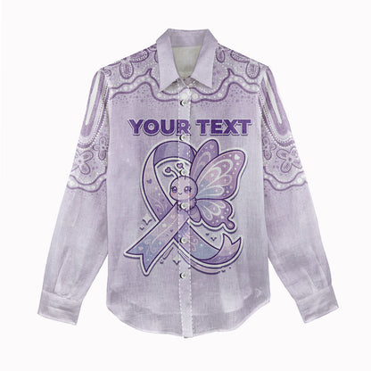 Personalised Epilepsy Support Women Casual Shirt Purple Ribbon Butterfly Cute Style