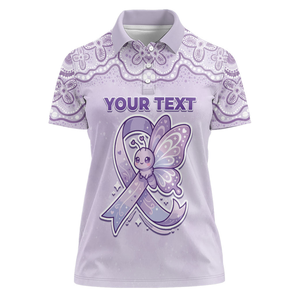 Personalised Epilepsy Support Women Polo Shirt Purple Ribbon Butterfly Cute Style