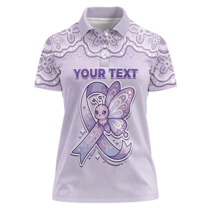 Personalised Epilepsy Support Women Polo Shirt Purple Ribbon Butterfly Cute Style