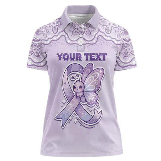 Personalised Epilepsy Support Women Polo Shirt Purple Ribbon Butterfly Cute Style