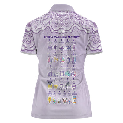 Personalised Epilepsy Support Women Polo Shirt Purple Ribbon Butterfly Cute Style
