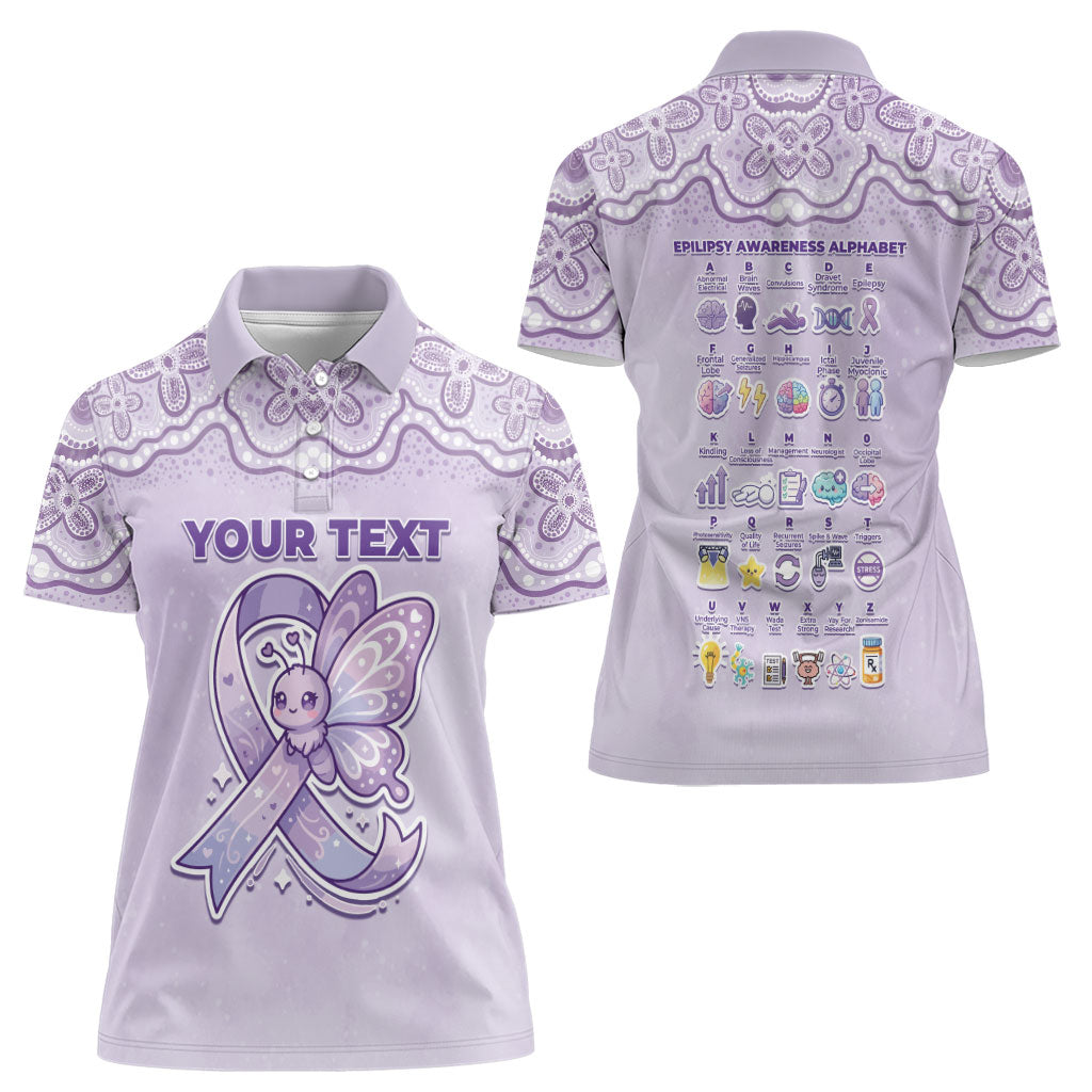 Personalised Epilepsy Support Women Polo Shirt Purple Ribbon Butterfly Cute Style
