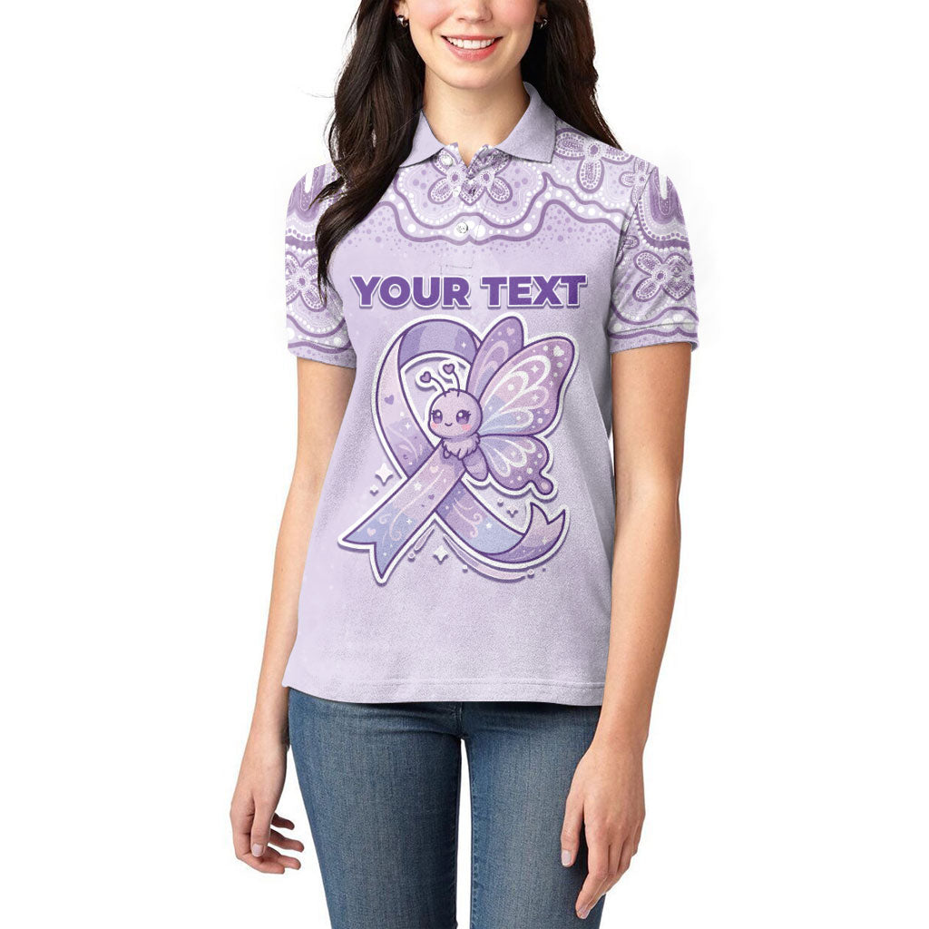 Personalised Epilepsy Support Women Polo Shirt Purple Ribbon Butterfly Cute Style