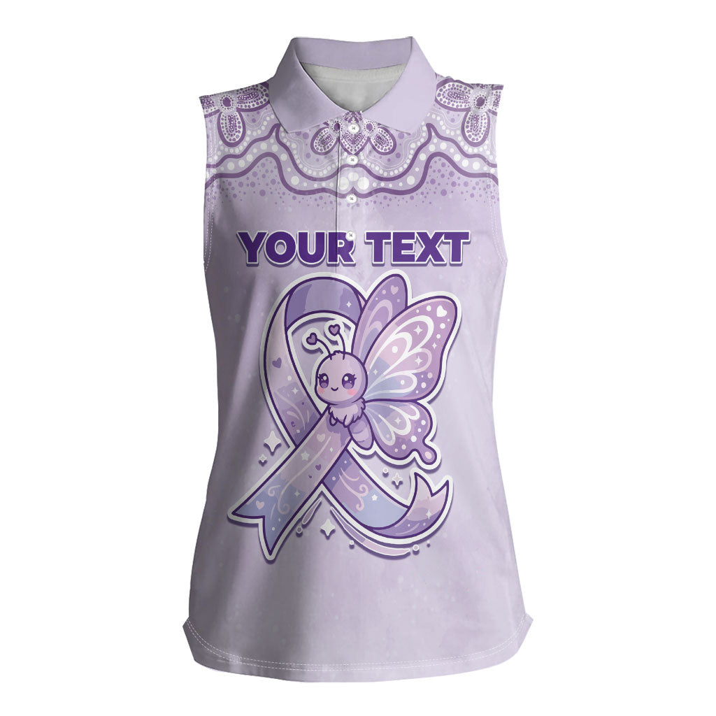 Personalised Epilepsy Support Women Sleeveless Polo Shirt Purple Ribbon Butterfly Cute Style