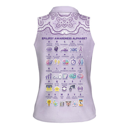 Personalised Epilepsy Support Women Sleeveless Polo Shirt Purple Ribbon Butterfly Cute Style