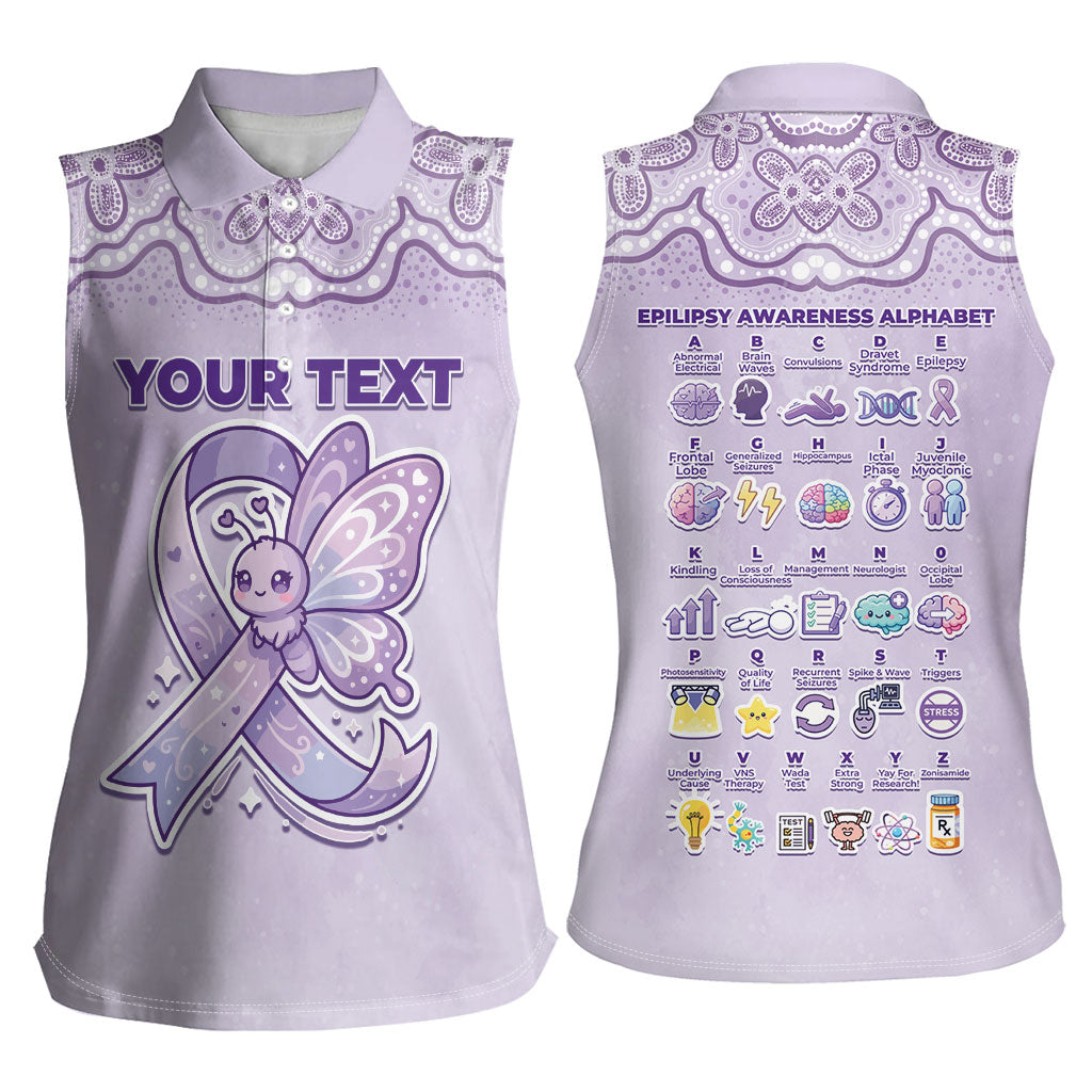 Personalised Epilepsy Support Women Sleeveless Polo Shirt Purple Ribbon Butterfly Cute Style