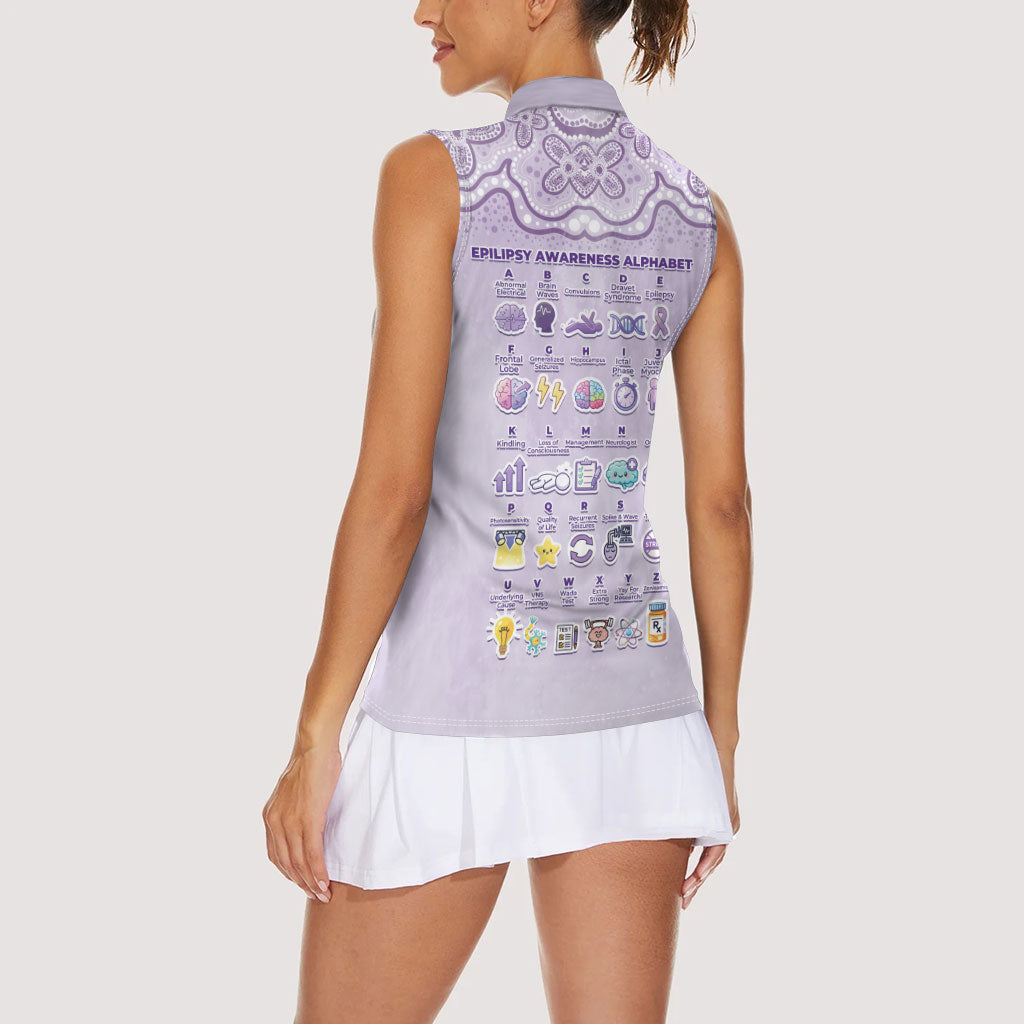 Personalised Epilepsy Support Women Sleeveless Polo Shirt Purple Ribbon Butterfly Cute Style