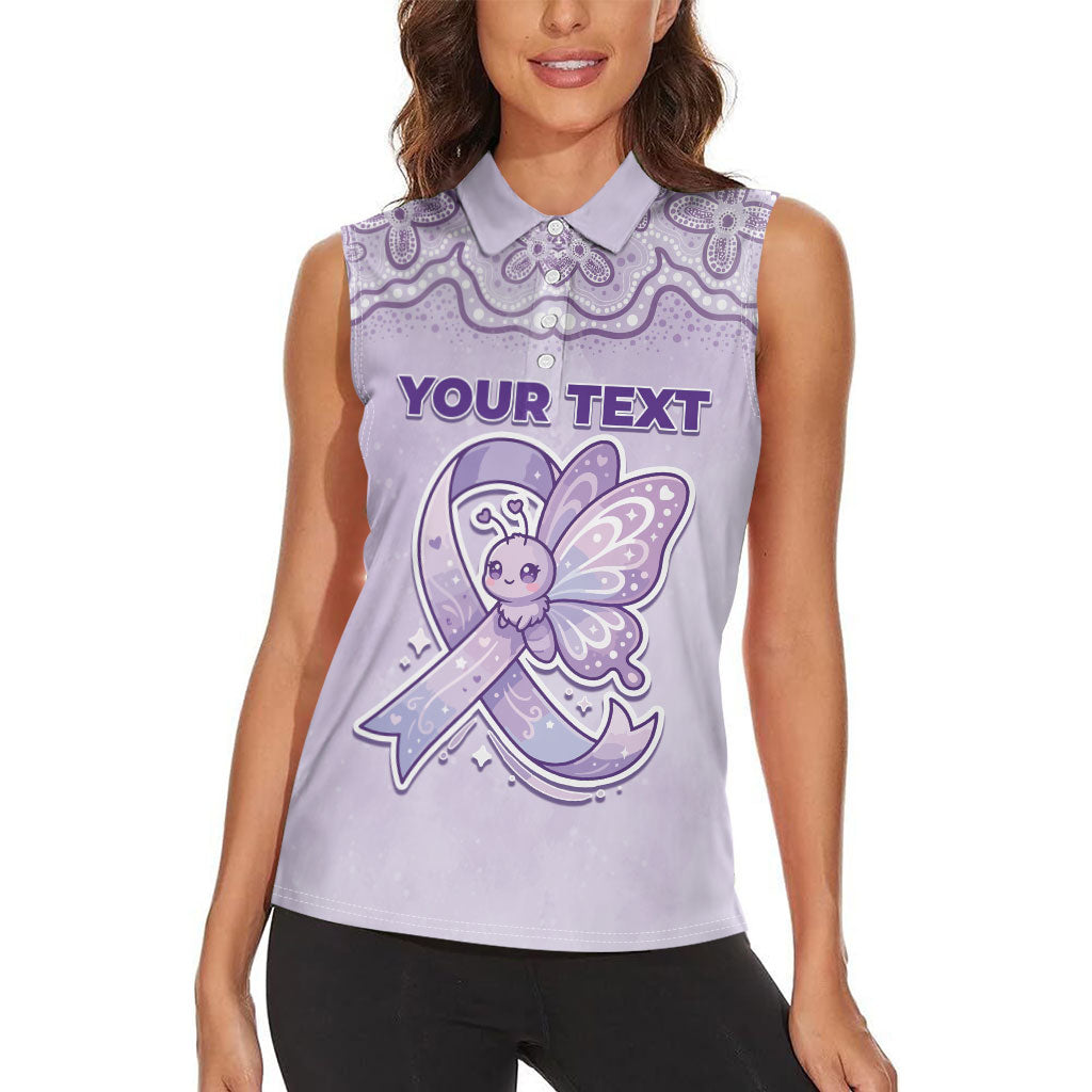 Personalised Epilepsy Support Women Sleeveless Polo Shirt Purple Ribbon Butterfly Cute Style