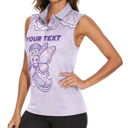 Personalised Epilepsy Support Women Sleeveless Polo Shirt Purple Ribbon Butterfly Cute Style