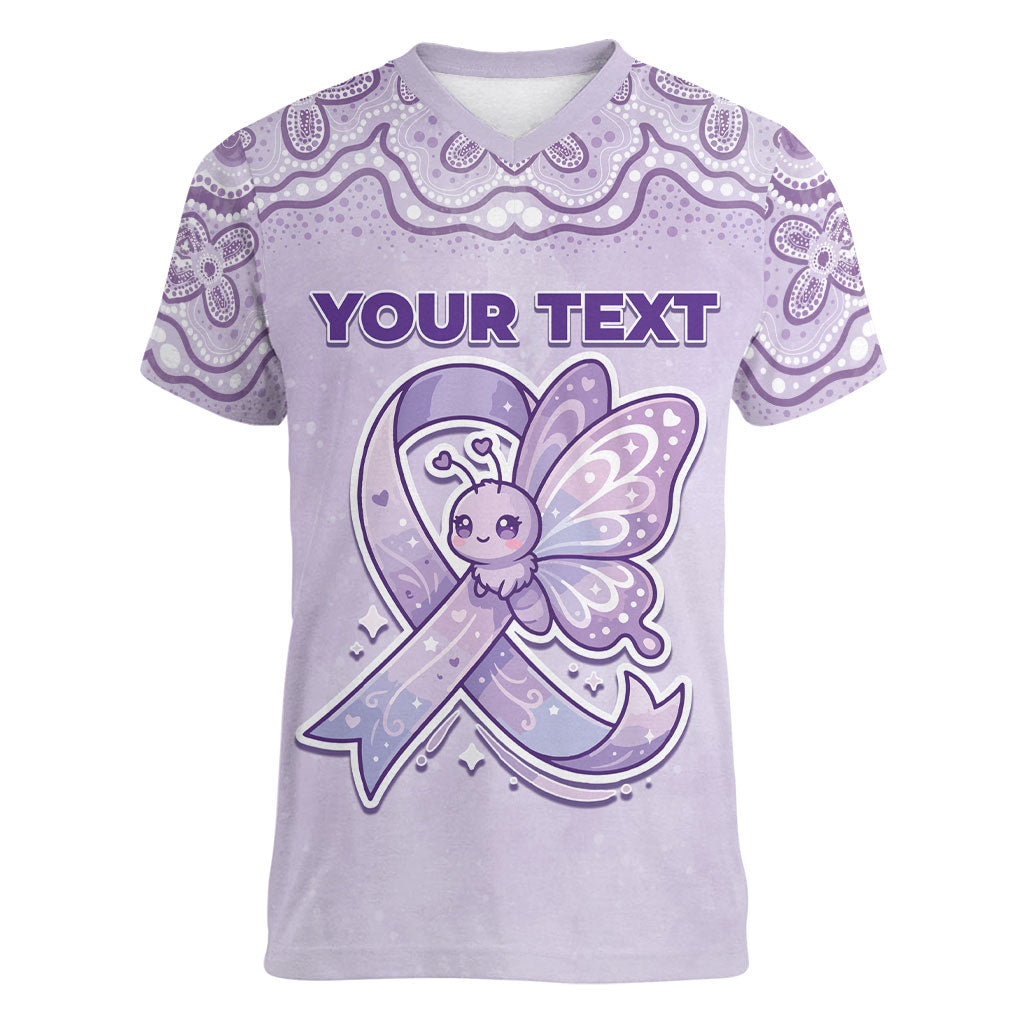 Personalised Epilepsy Support Women V-Neck T-Shirt Purple Ribbon Butterfly Cute Style