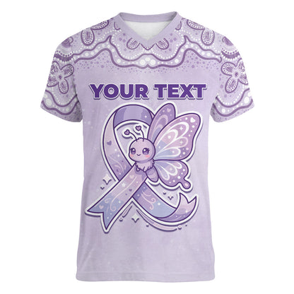 Personalised Epilepsy Support Women V-Neck T-Shirt Purple Ribbon Butterfly Cute Style
