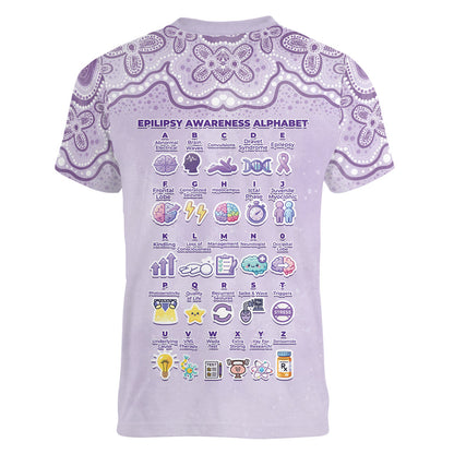 Personalised Epilepsy Support Women V-Neck T-Shirt Purple Ribbon Butterfly Cute Style