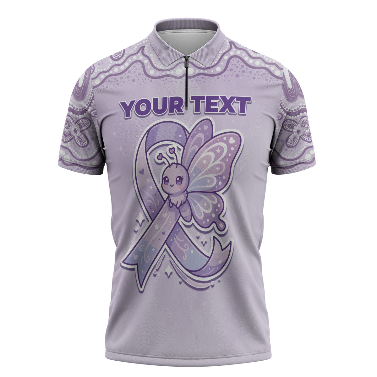 Personalised Epilepsy Support Zipper Polo Shirt Purple Ribbon Butterfly Cute Style