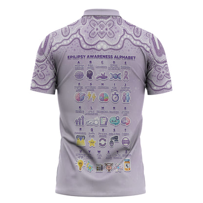 Personalised Epilepsy Support Zipper Polo Shirt Purple Ribbon Butterfly Cute Style