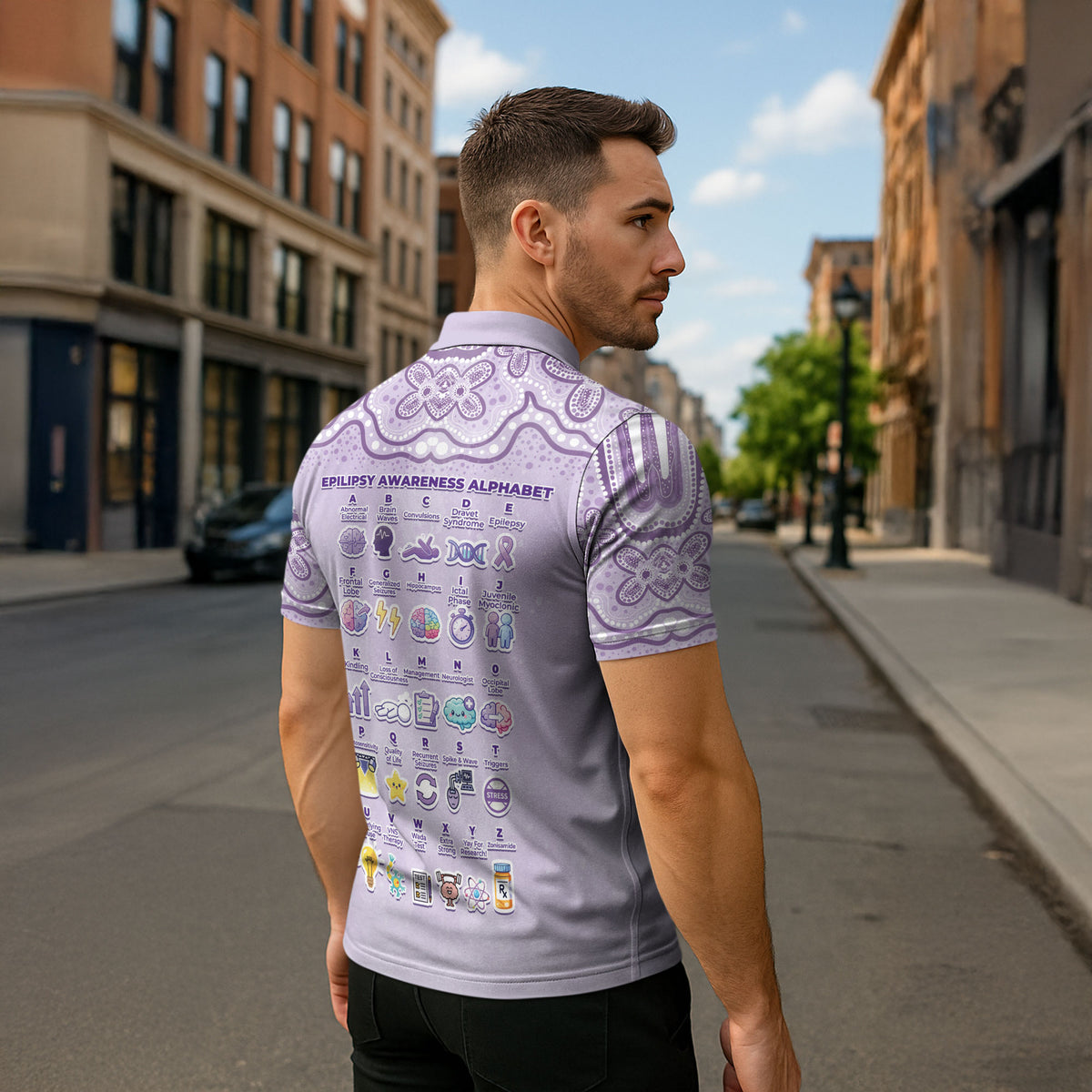Personalised Epilepsy Support Zipper Polo Shirt Purple Ribbon Butterfly Cute Style