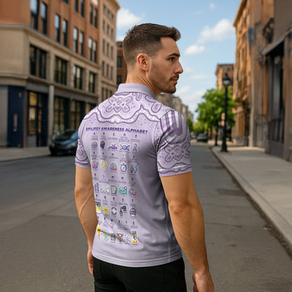 Personalised Epilepsy Support Zipper Polo Shirt Purple Ribbon Butterfly Cute Style