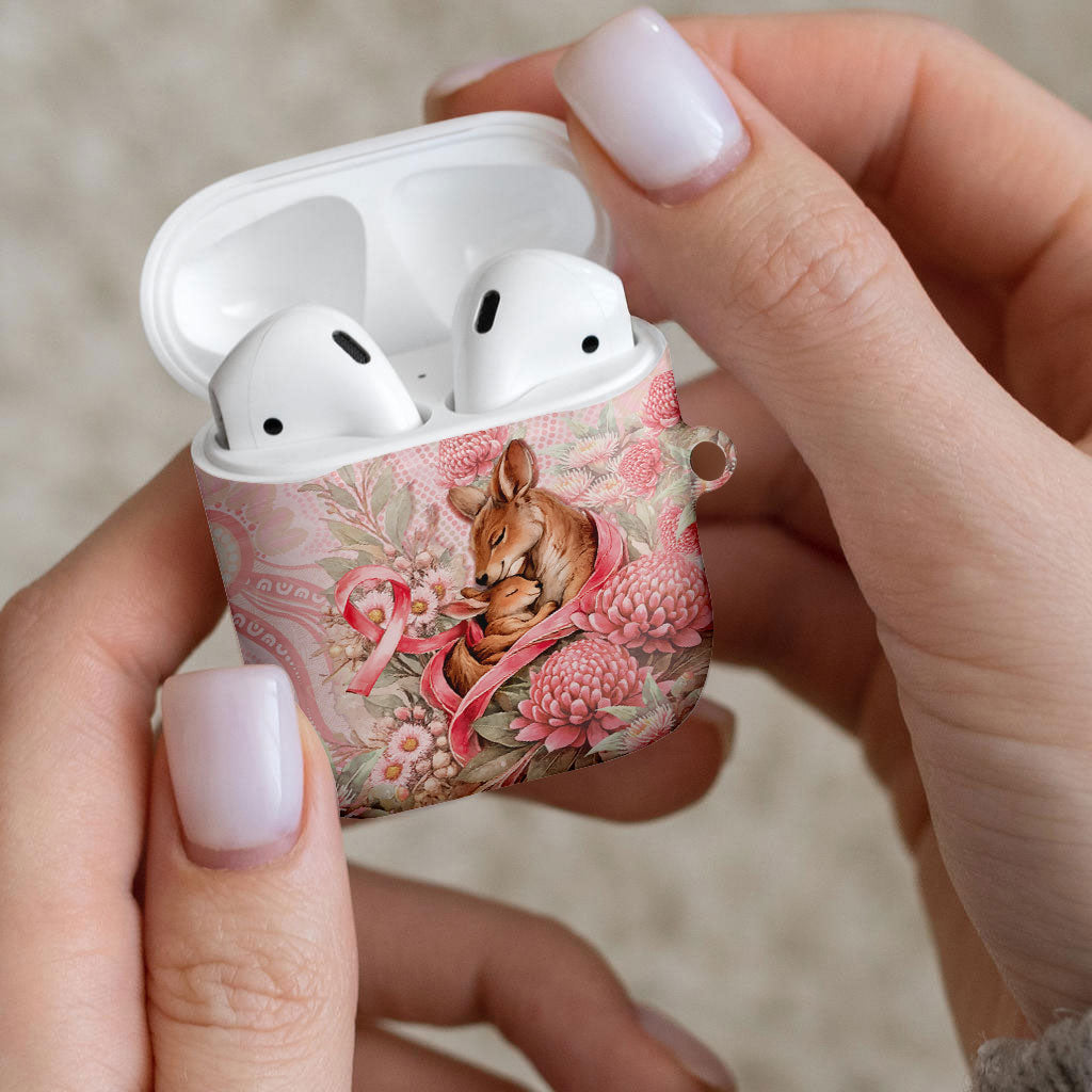 Breast Cancer Support AirPods Case Mother Kangaroo And Ribbon Hope