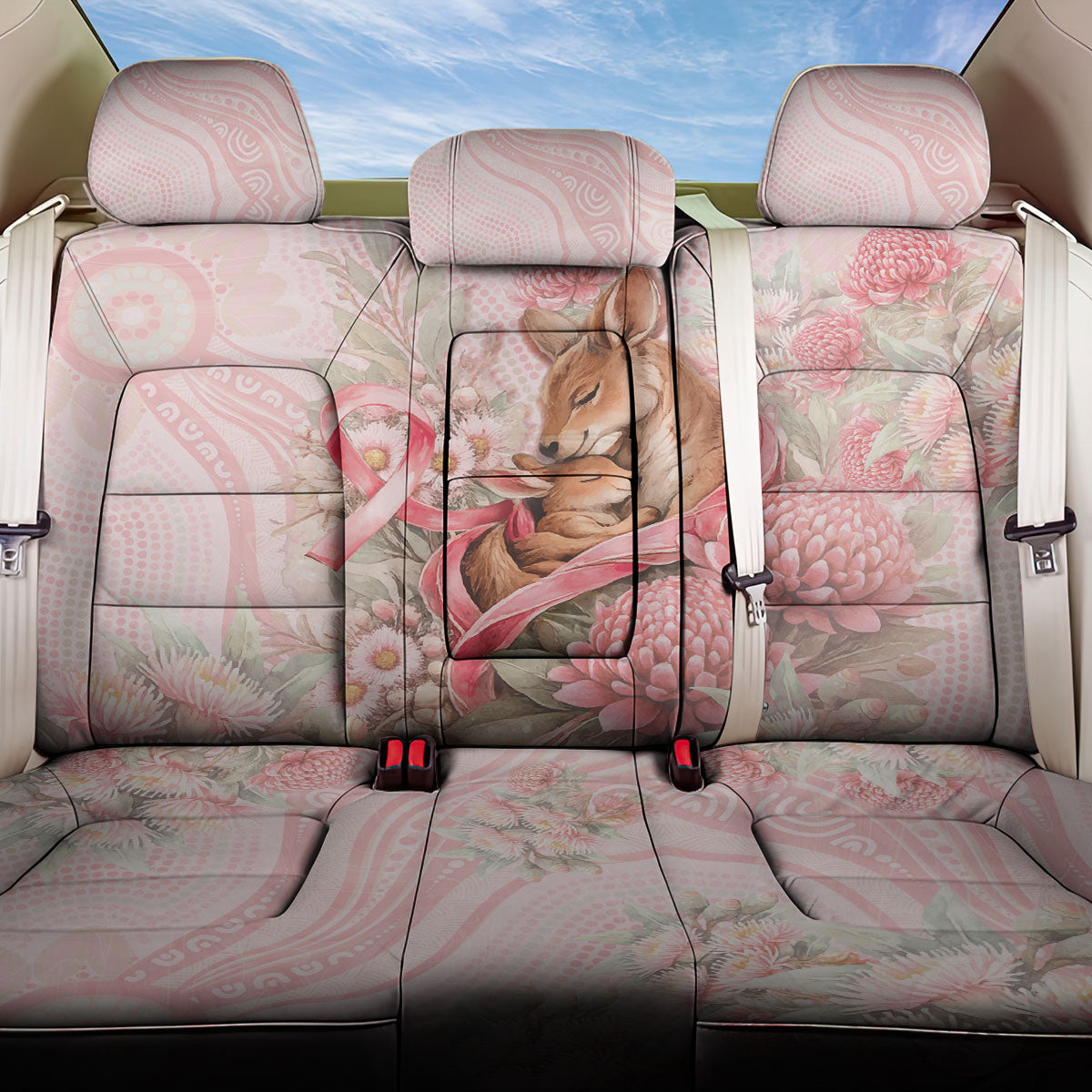 Breast Cancer Support Back Car Seat Cover Mother Kangaroo And Ribbon Hope