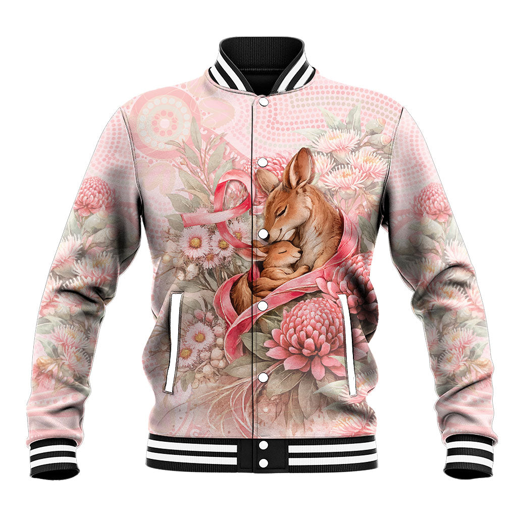 Personalised Breast Cancer Support Baseball Jacket Mother Kangaroo And Ribbon Hope