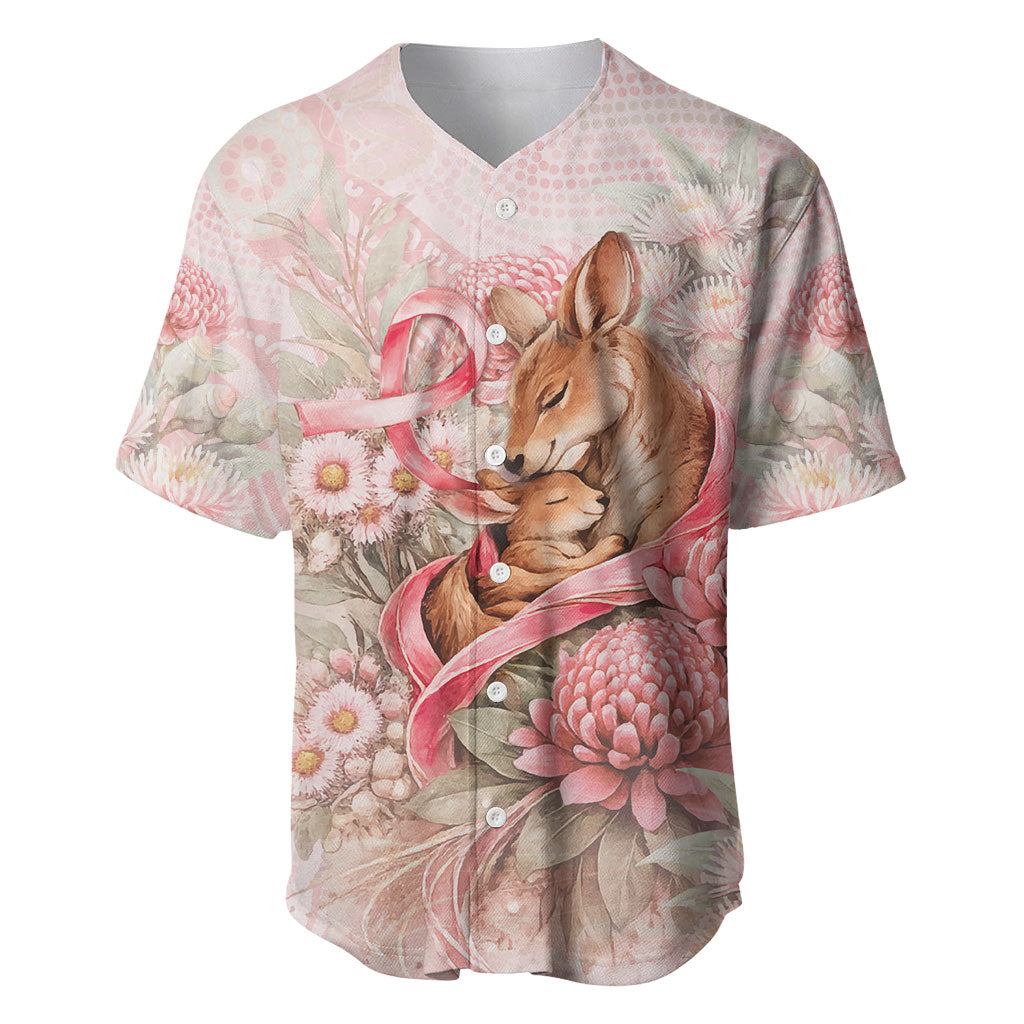 Personalised Breast Cancer Support Baseball Jersey Mother Kangaroo And Ribbon Hope