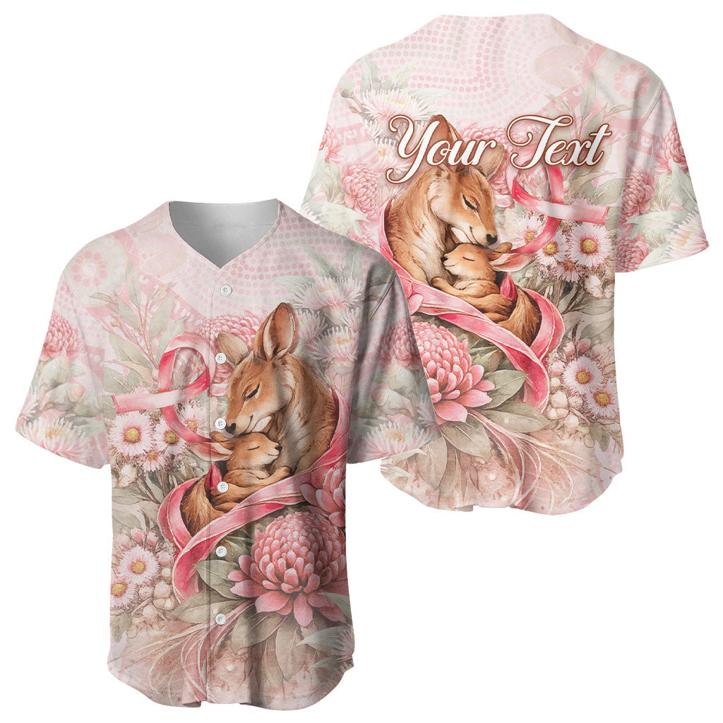 Personalised Breast Cancer Support Baseball Jersey Mother Kangaroo And Ribbon Hope
