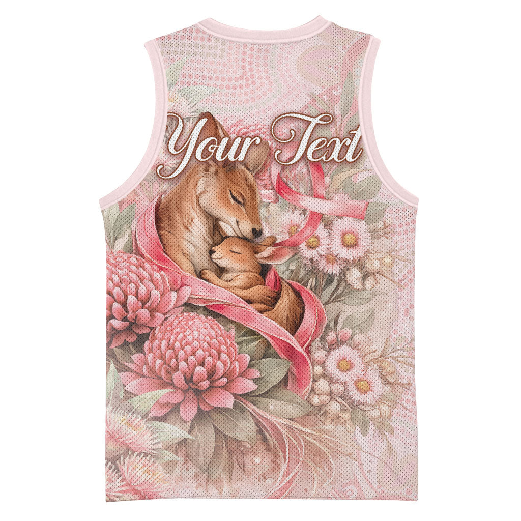 Personalised Breast Cancer Support Basketball Jersey Mother Kangaroo And Ribbon Hope