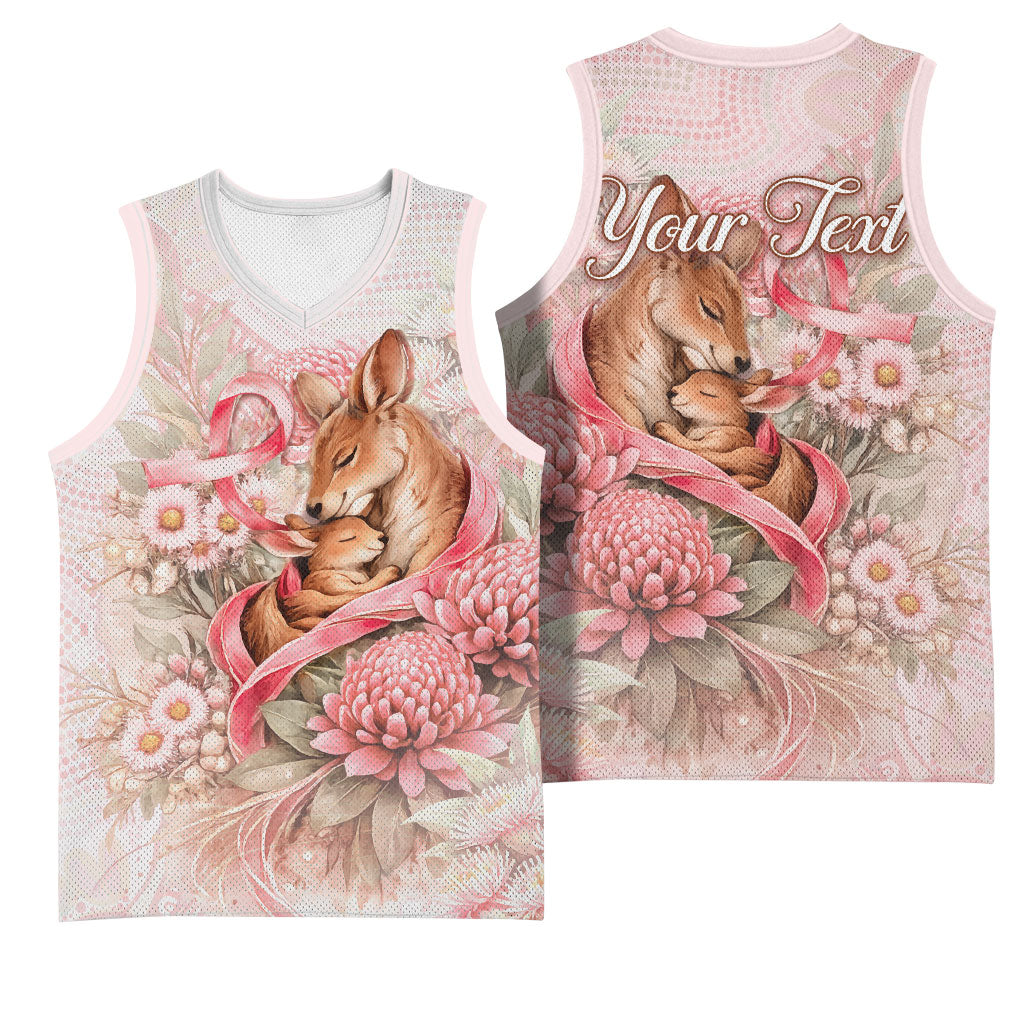 Personalised Breast Cancer Support Basketball Jersey Mother Kangaroo And Ribbon Hope
