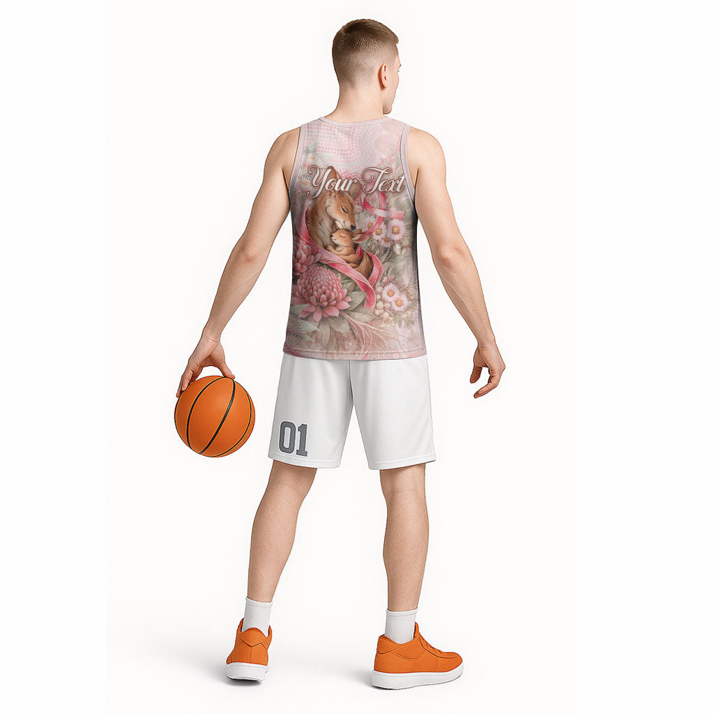 Personalised Breast Cancer Support Basketball Jersey Mother Kangaroo And Ribbon Hope