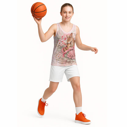 Personalised Breast Cancer Support Basketball Jersey Mother Kangaroo And Ribbon Hope
