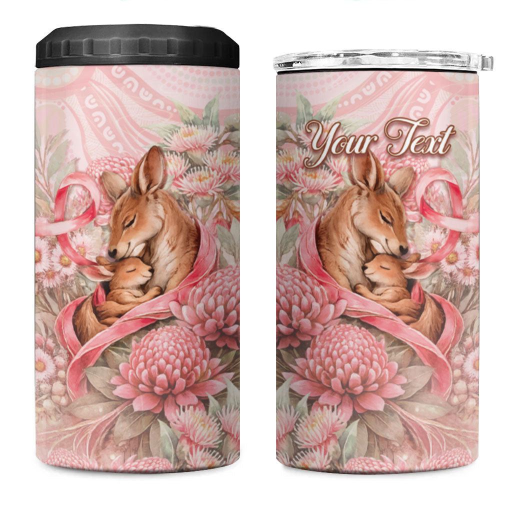 Personalised Breast Cancer Support 4 in 1 Can Cooler Tumbler Mother Kangaroo And Ribbon Hope