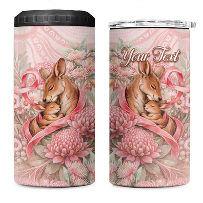 Personalised Breast Cancer Support 4 in 1 Can Cooler Tumbler Mother Kangaroo And Ribbon Hope
