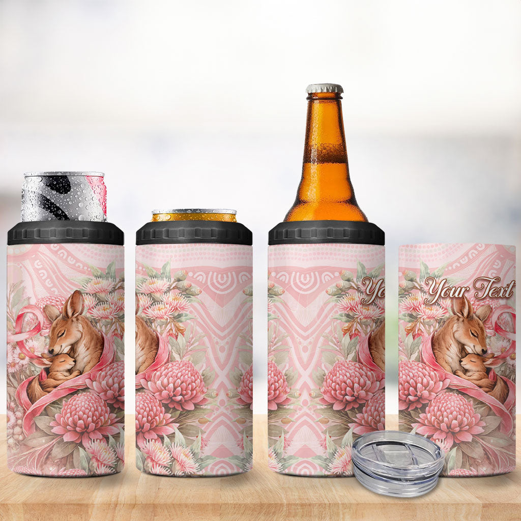 Personalised Breast Cancer Support 4 in 1 Can Cooler Tumbler Mother Kangaroo And Ribbon Hope